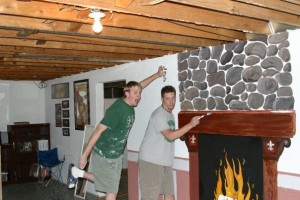 Painting a set in Jeremy's basement for a Murder Mystery Dinner Production, 2004